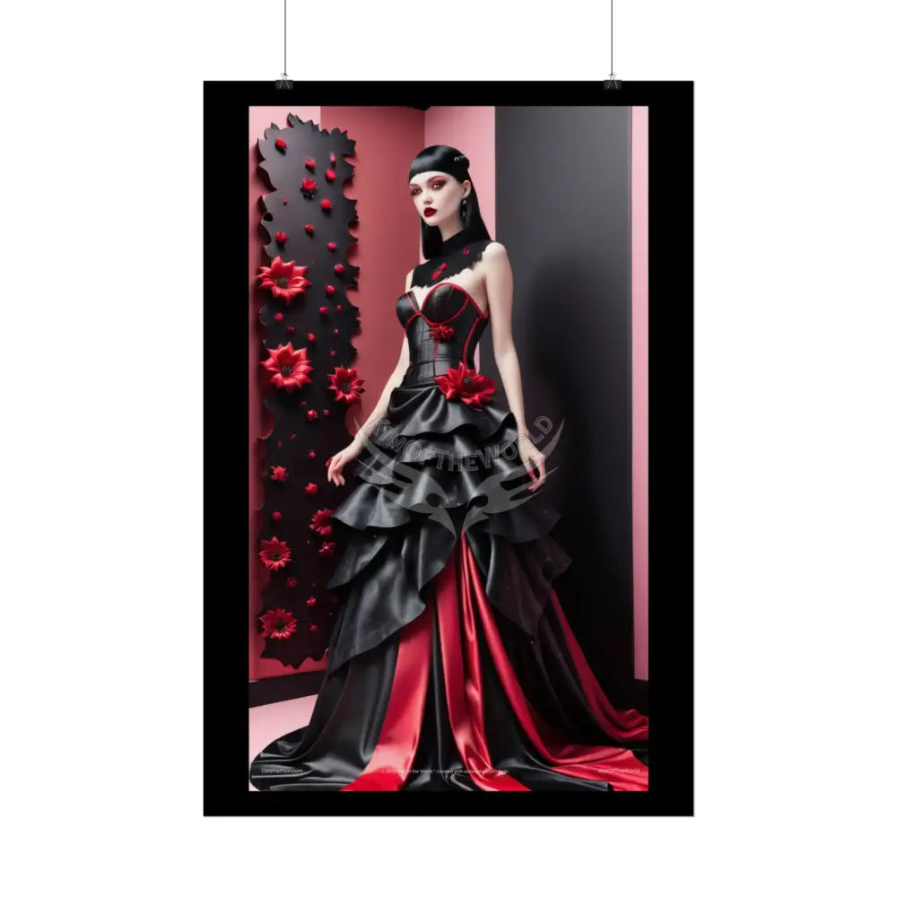 Red Light District Gothic Fashion Floral Lace Lady Woman Black & Red Satin 3D Moon Art Poster — Black & Red Fashion