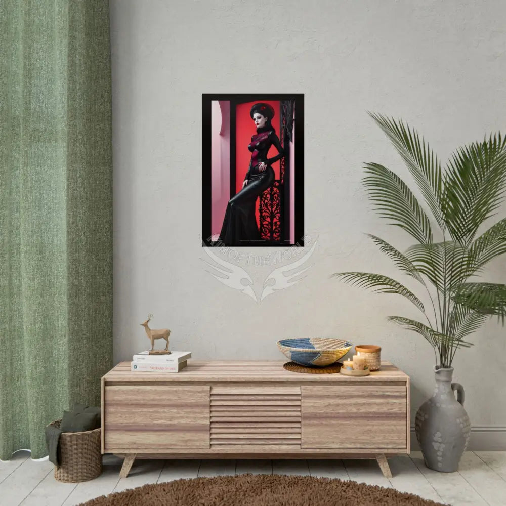 Red Light Gothic Fashion Floral Lace Lady Woman Black & Red Satin Queen 3D Moon Art Poster — Black & Red Fashion