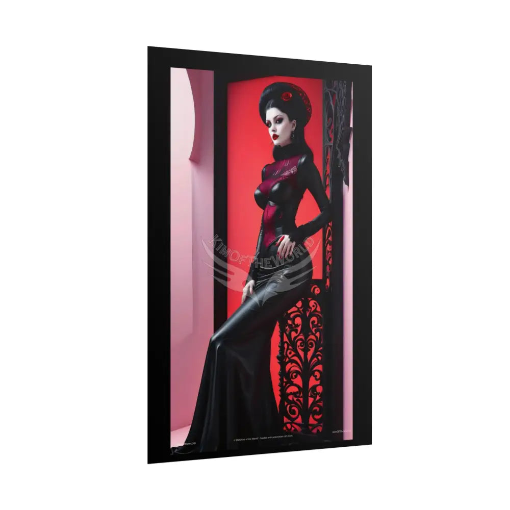 Red Light Gothic Fashion Floral Lace Lady Woman Black & Red Satin Queen 3D Moon Art Poster — Black & Red Fashion