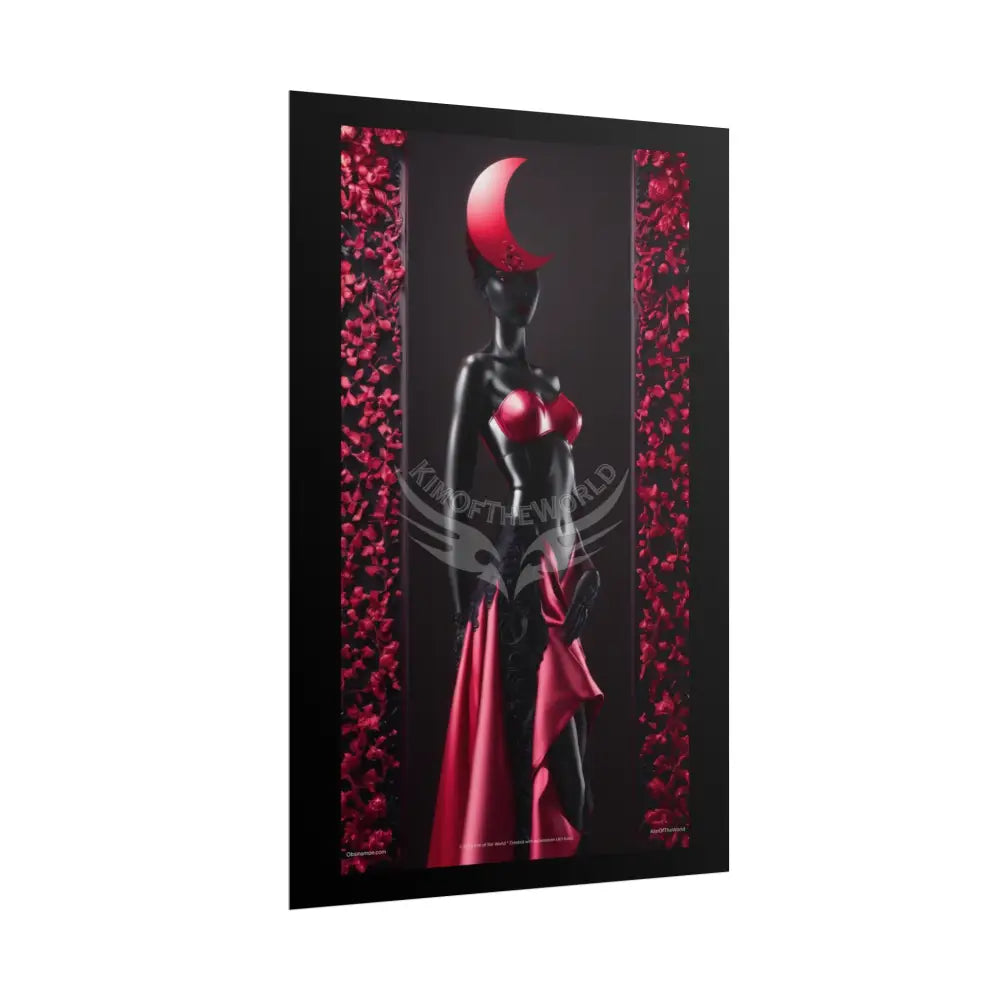 Red Light District Gothic Fashion Floral Lace Lady Woman Black & Red Satin Queen 3D Moon Art Poster — Black & Red