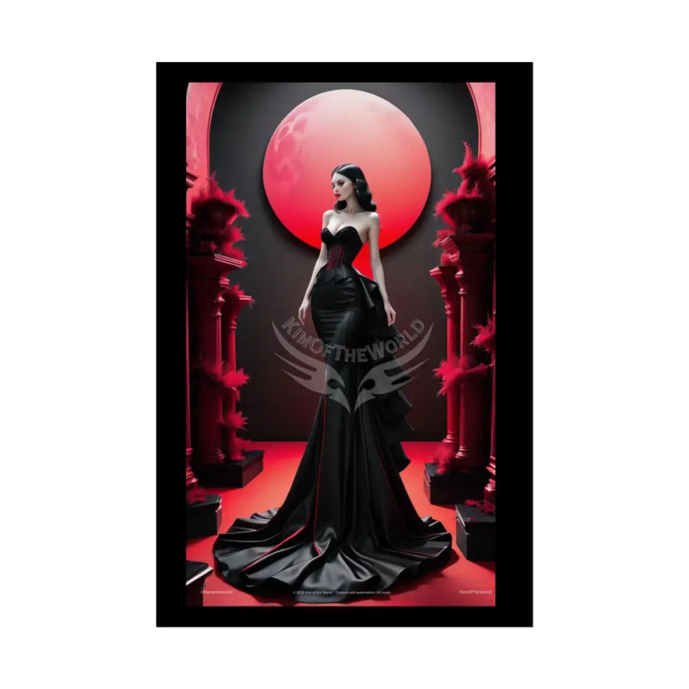 Red Light Gothic Fashion Floral Lace Lady Woman Black & Red Satin Queen 3D Moon Art Poster — Black & Red Fashion