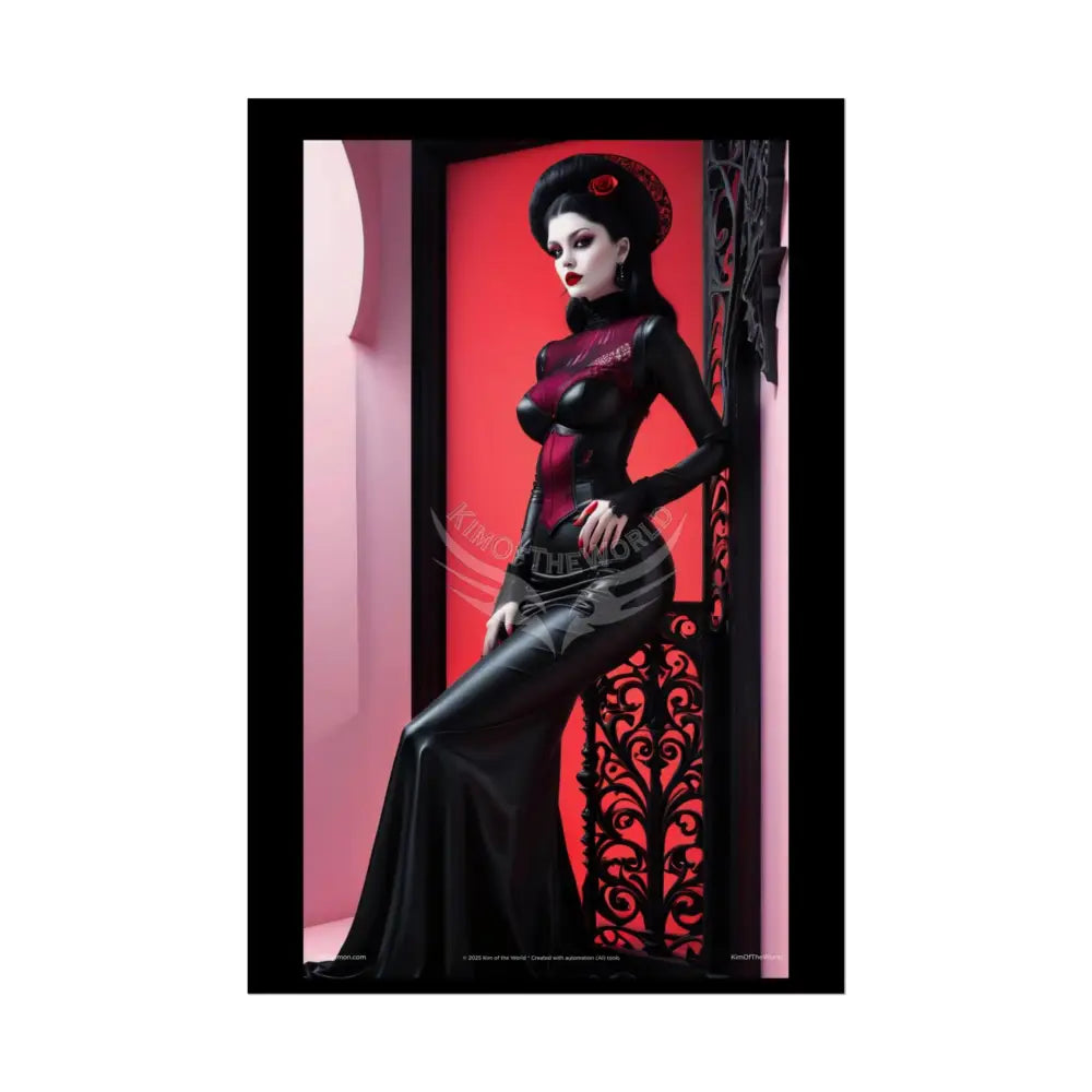 Red Light Gothic Fashion Floral Lace Lady Woman Black & Red Satin Queen 3D Moon Art Poster — Black & Red Fashion