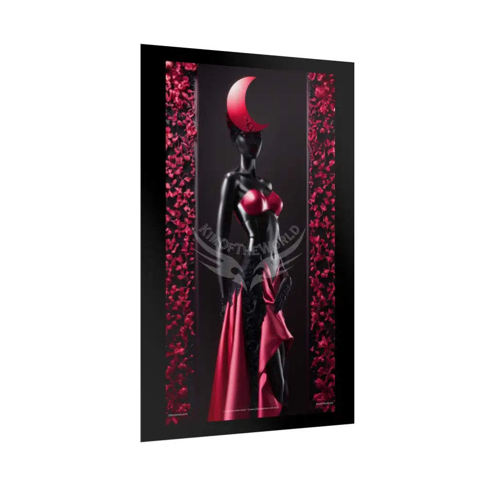 Red Light District Gothic Fashion Floral Lace Lady Woman Black & Red Satin Queen 3D Moon Art Poster — Black & Red