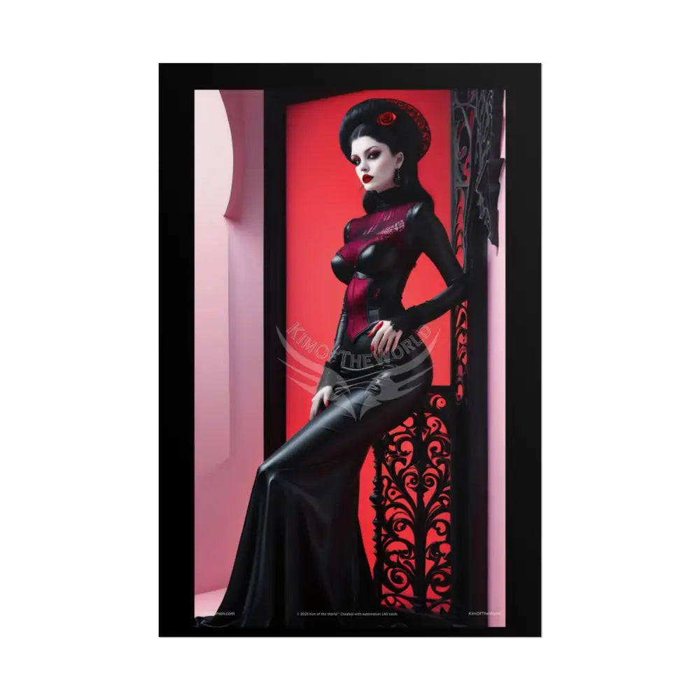 Red Light Gothic Fashion Floral Lace Lady Woman Black & Red Satin Queen 3D Moon Art Poster — Black & Red Fashion