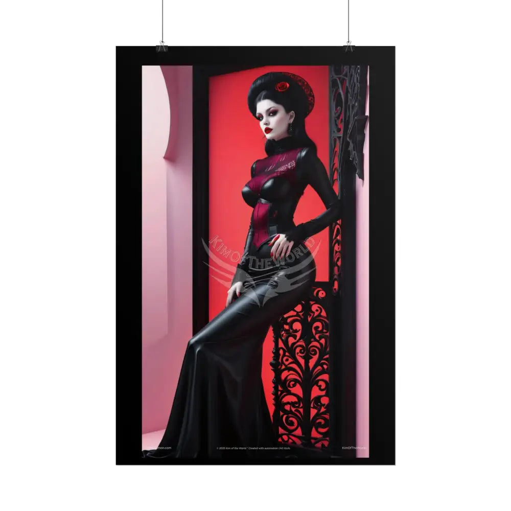 Red Light Gothic Fashion Floral Lace Lady Woman Black & Red Satin Queen 3D Moon Art Poster — Black & Red Fashion