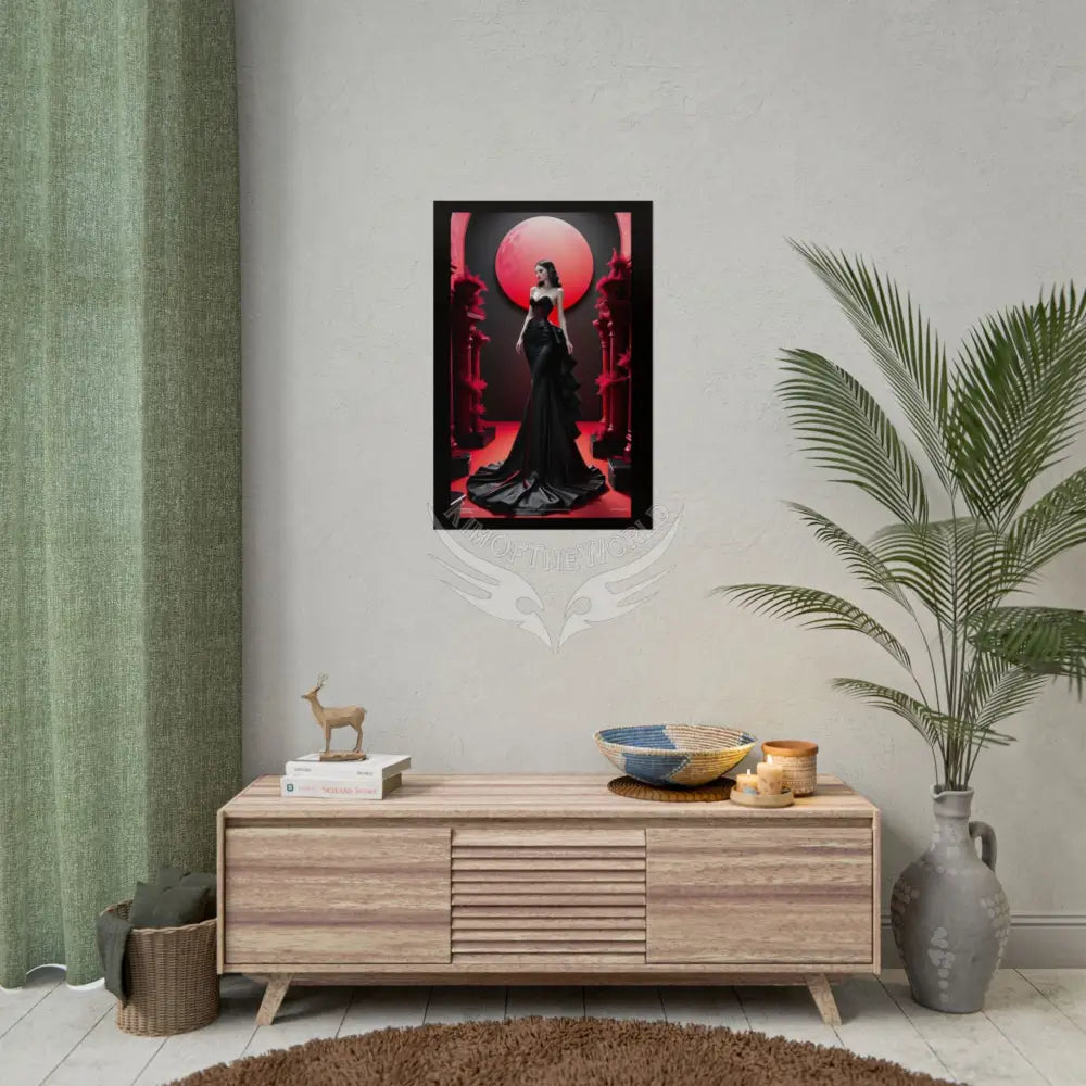 Red Light Gothic Fashion Floral Lace Lady Woman Black & Red Satin Queen 3D Moon Art Poster — Black & Red Fashion