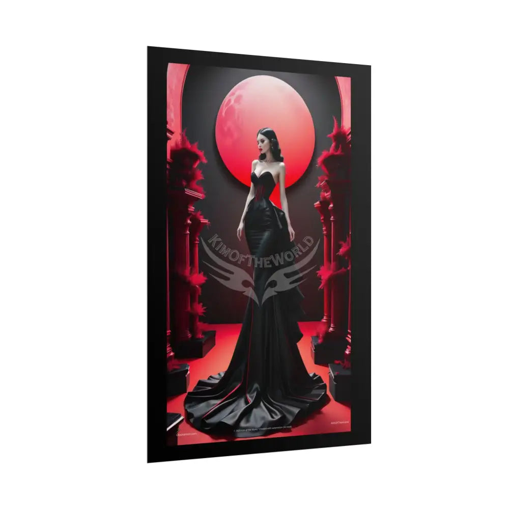 Red Light Gothic Fashion Floral Lace Lady Woman Black & Red Satin Queen 3D Moon Art Poster — Black & Red Fashion