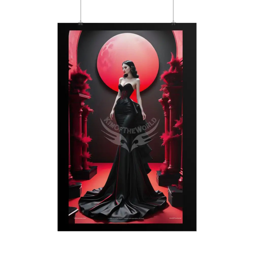 Red Light Gothic Fashion Floral Lace Lady Woman Black & Red Satin Queen 3D Moon Art Poster — Black & Red Fashion