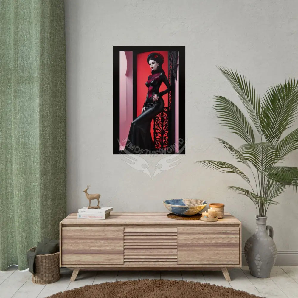 Red Light Gothic Fashion Floral Lace Lady Woman Black & Red Satin Queen 3D Moon Art Poster — Black & Red Fashion