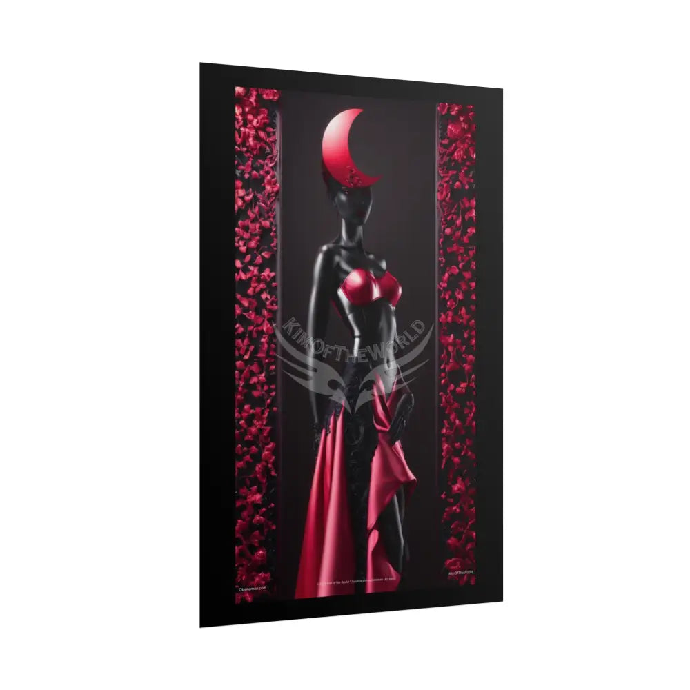 Red Light District Gothic Fashion Floral Lace Lady Woman Black & Red Satin Queen 3D Moon Art Poster — Black & Red