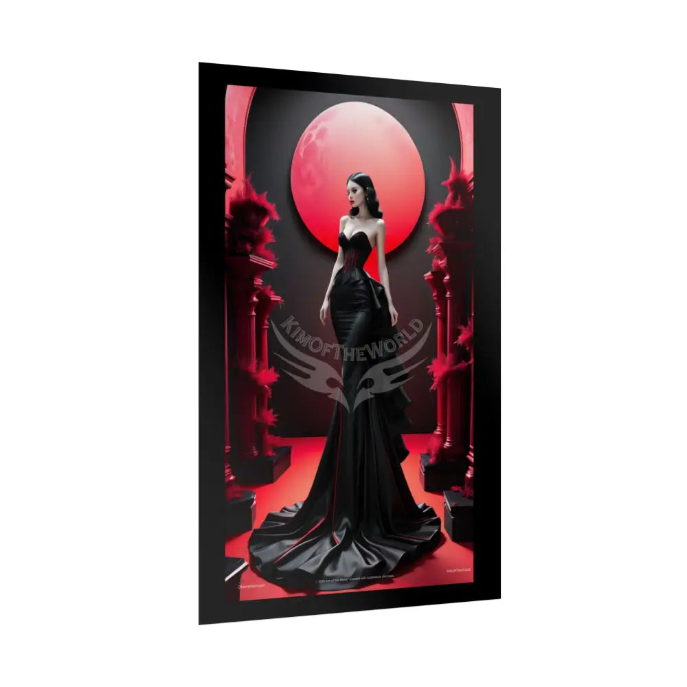 Red Light Gothic Fashion Floral Lace Lady Woman Black & Red Satin Queen 3D Moon Art Poster — Black & Red Fashion