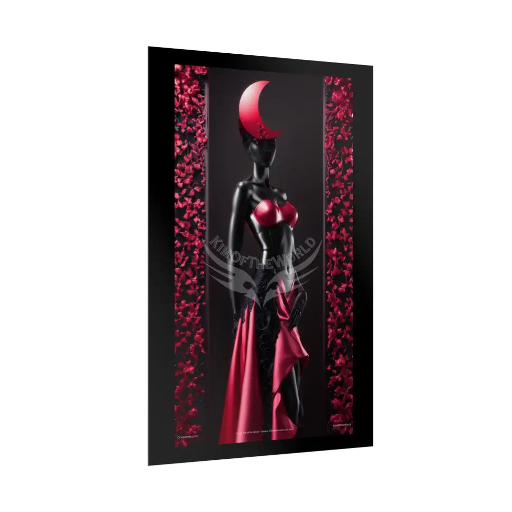 Red Light District Gothic Fashion Floral Lace Lady Woman Black & Red Satin Queen 3D Moon Art Poster — Black & Red