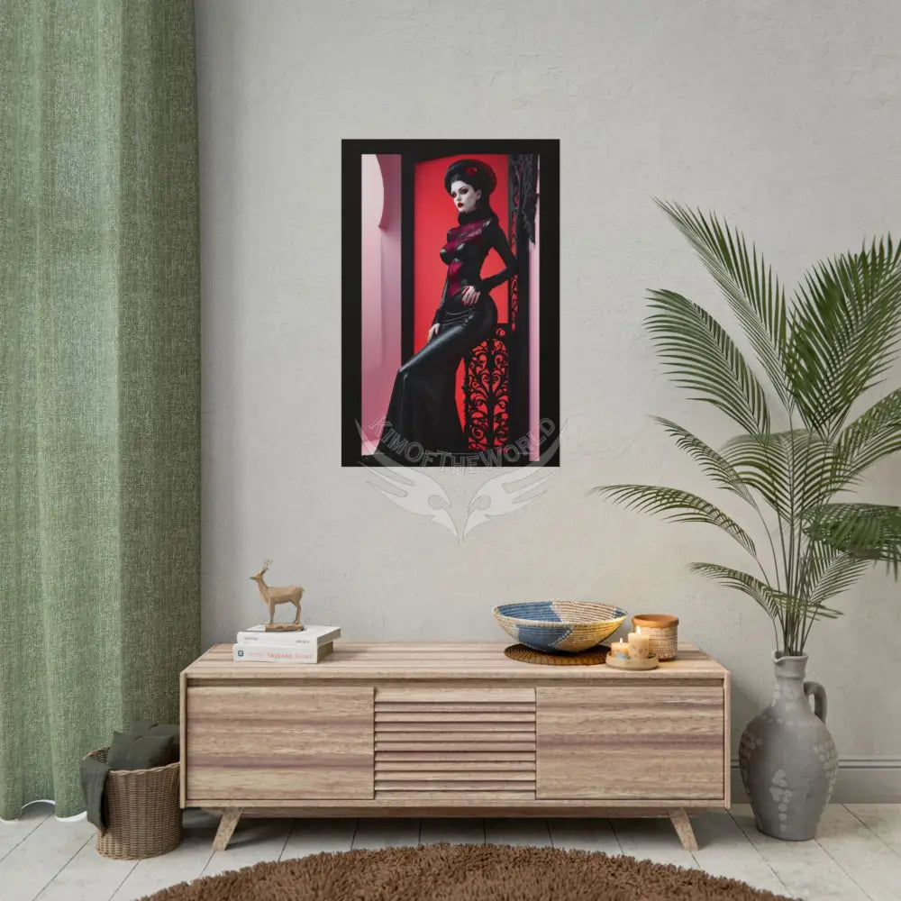 Red Light Gothic Fashion Floral Lace Lady Woman Black & Red Satin Queen 3D Moon Art Poster — Black & Red Fashion