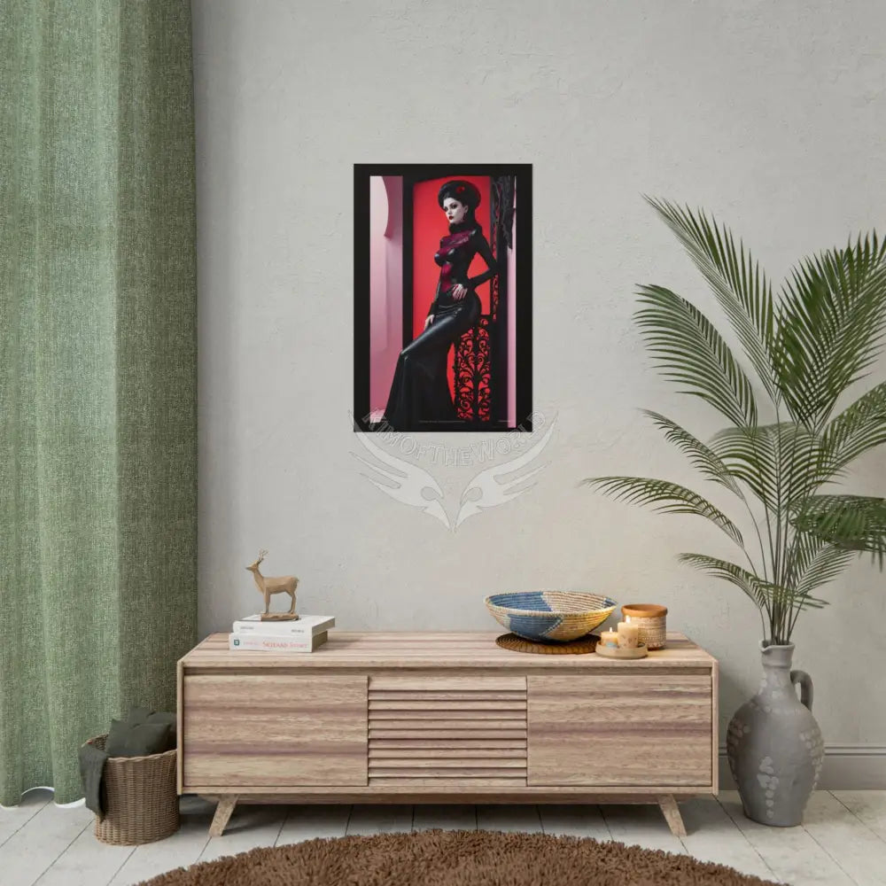 Red Light Gothic Fashion Floral Lace Lady Woman Black & Red Satin Queen 3D Moon Art Poster — Black & Red Fashion