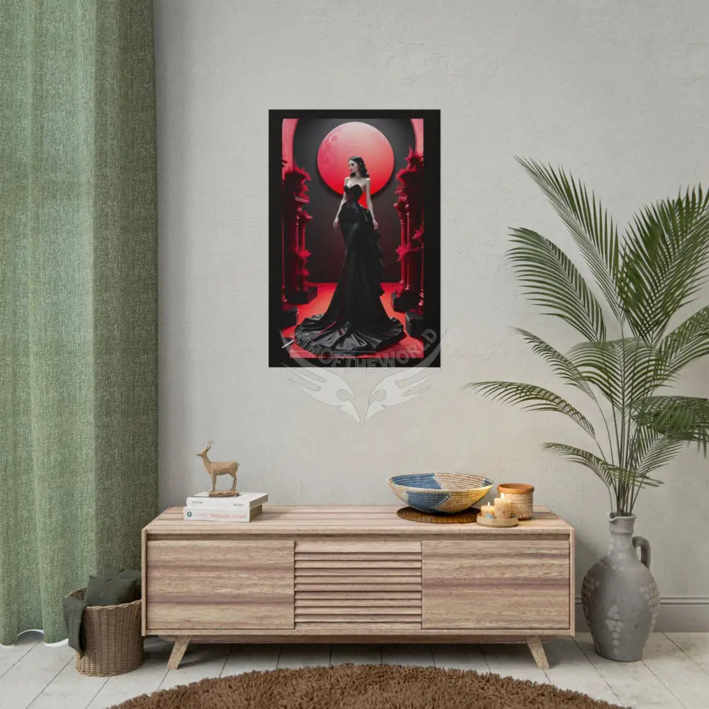 Red Light Gothic Fashion Floral Lace Lady Woman Black & Red Satin Queen 3D Moon Art Poster — Black & Red Fashion