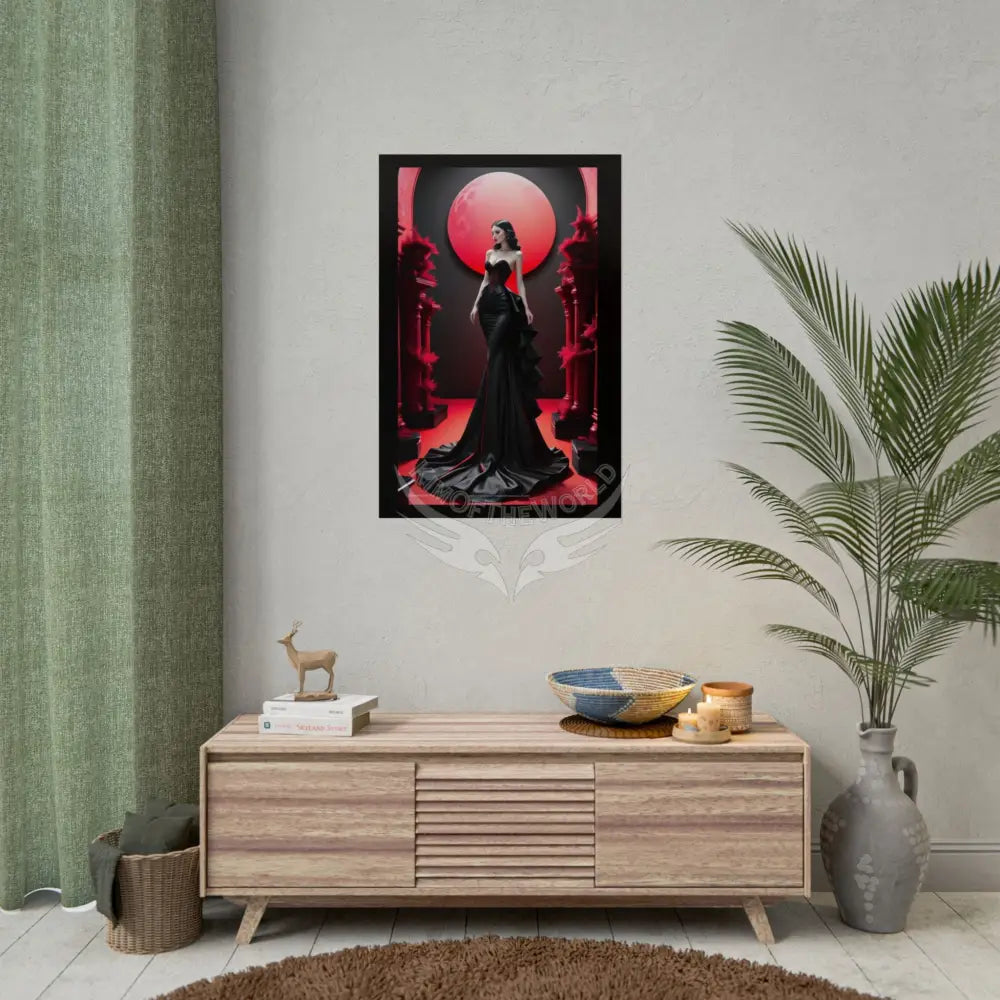 Red Light Gothic Fashion Floral Lace Lady Woman Black & Red Satin Queen 3D Moon Art Poster — Black & Red Fashion