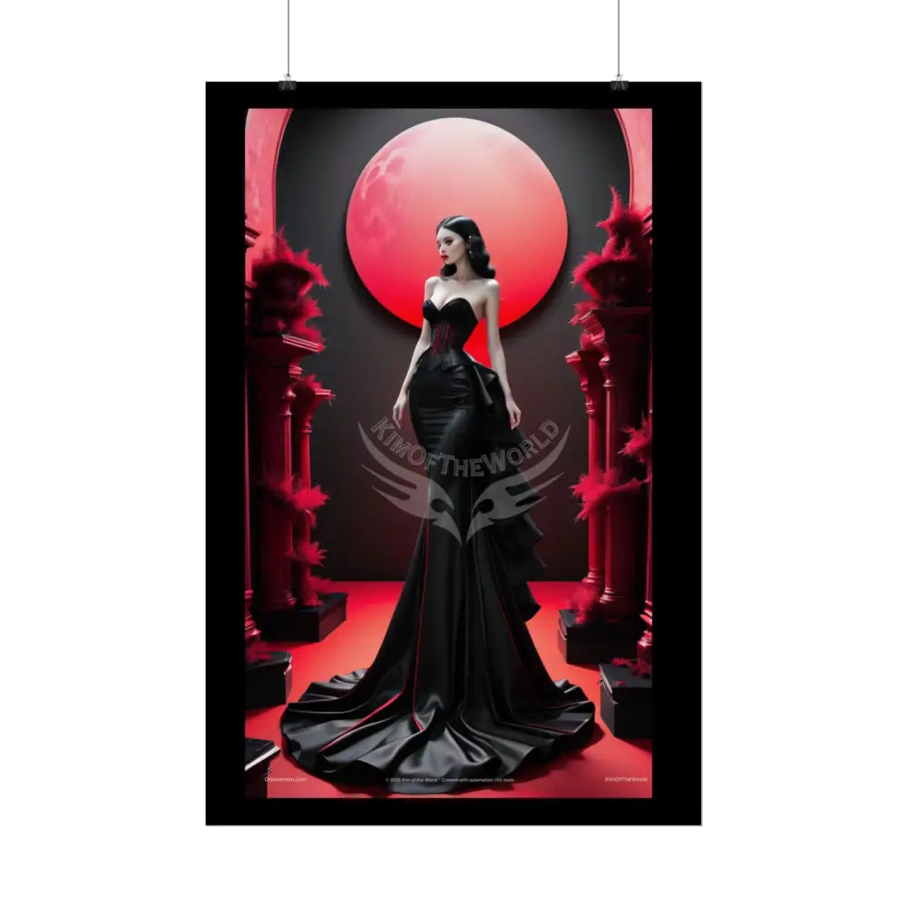 Red Light Gothic Fashion Floral Lace Lady Woman Black & Red Satin Queen 3D Moon Art Poster — Black & Red Fashion