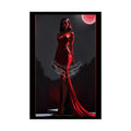 Red Light Gothic Fashion Floral Lady Woman Black & Red Satin 3D Moon Art Poster — Black & Red Fashion Bedroom Prints