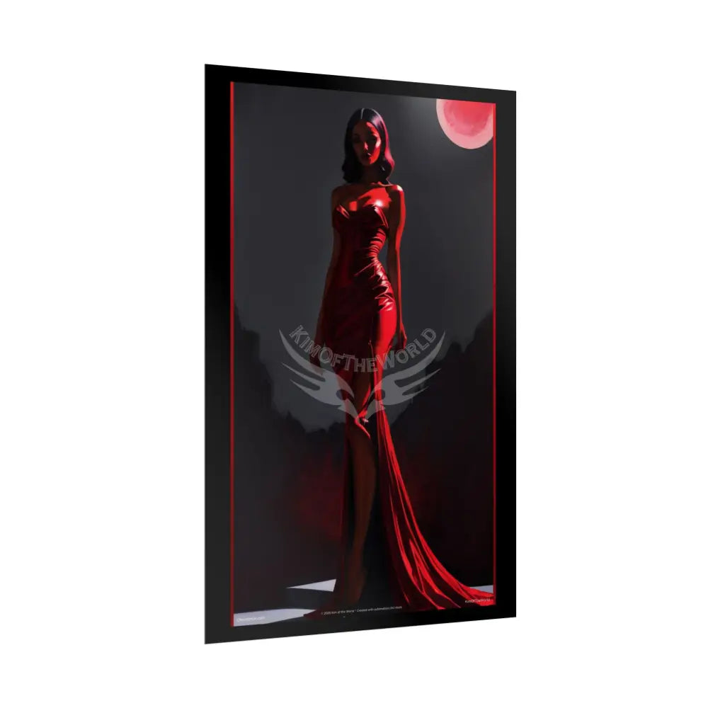 Red Light Gothic Fashion Floral Lady Woman Black & Red Satin 3D Moon Art Poster — Black & Red Fashion Bedroom Prints
