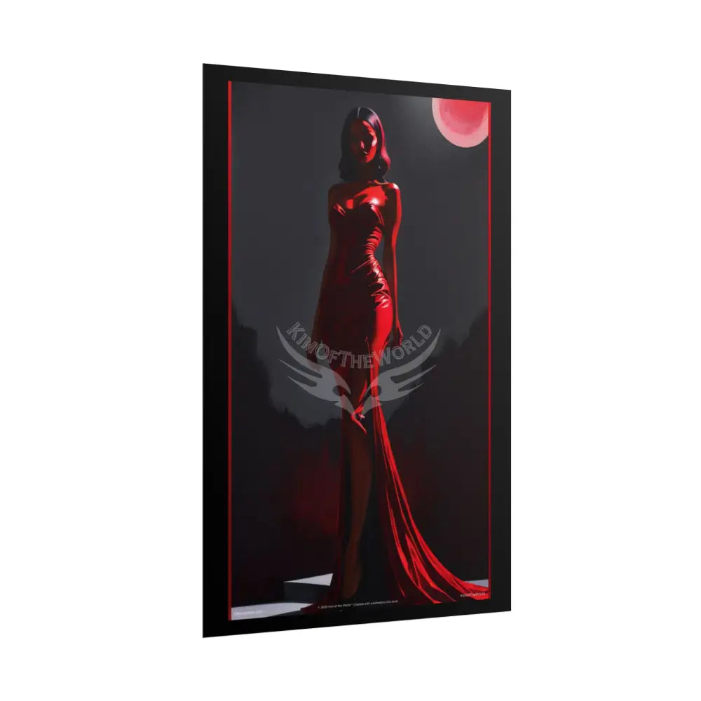 Red Light Gothic Fashion Floral Lady Woman Black & Red Satin 3D Moon Art Poster — Black & Red Fashion Bedroom Prints
