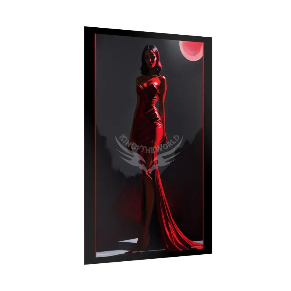 Red Light Gothic Fashion Floral Lady Woman Black & Red Satin 3D Moon Art Poster — Black & Red Fashion Bedroom Prints