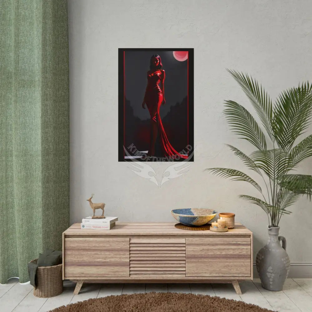 Red Light Gothic Fashion Floral Lady Woman Black & Red Satin 3D Moon Art Poster — Black & Red Fashion Bedroom Prints