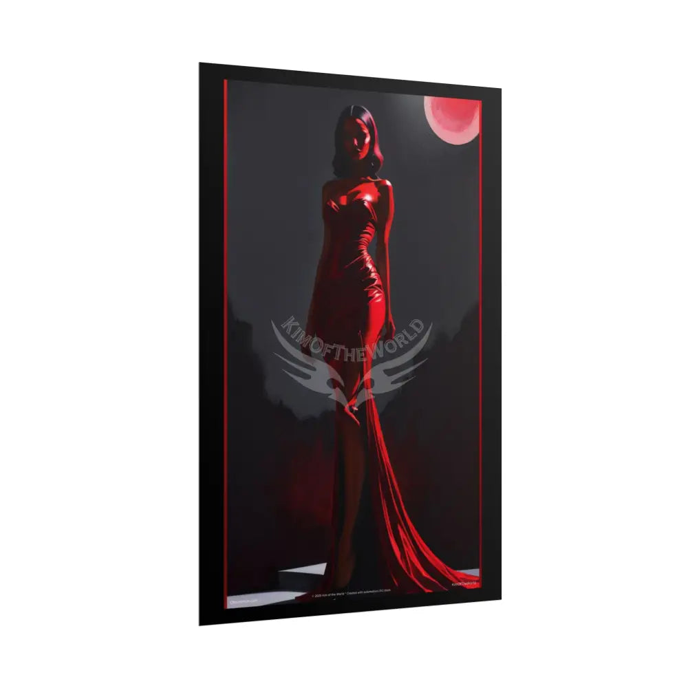 Red Light Gothic Fashion Floral Lady Woman Black & Red Satin 3D Moon Art Poster — Black & Red Fashion Bedroom Prints