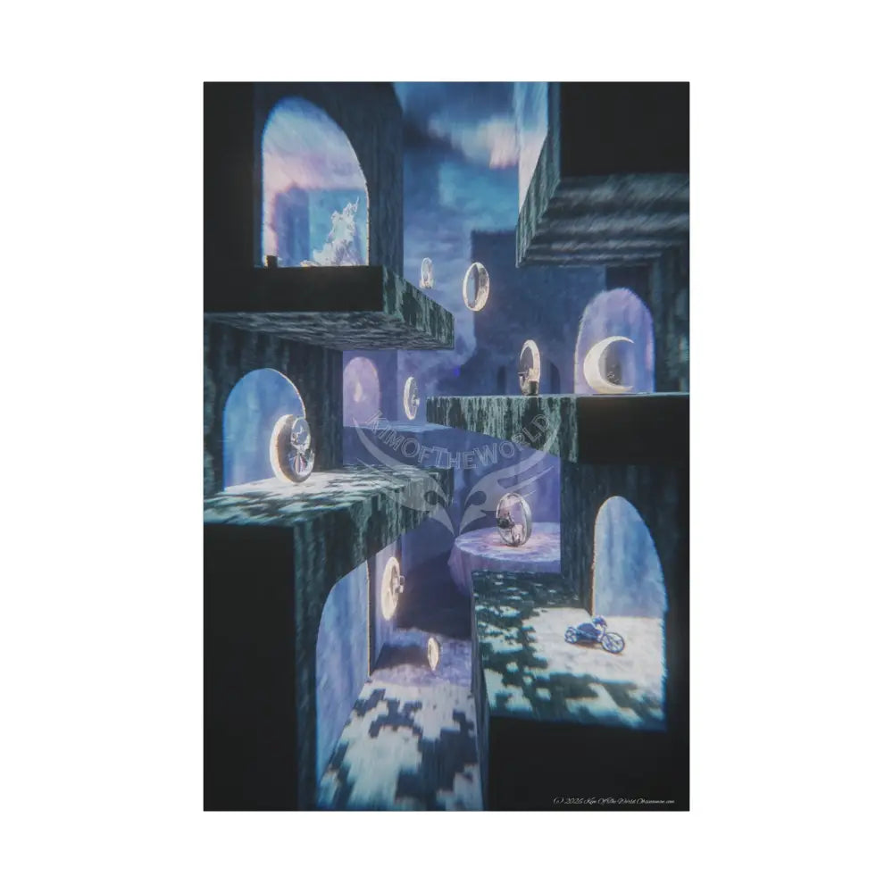 Reflections of Blue Universe & Other-Worldly Multi-Level Fantasy Matte Stretched Canvas Wall Art 40’’ x 60’’ (Vertical)