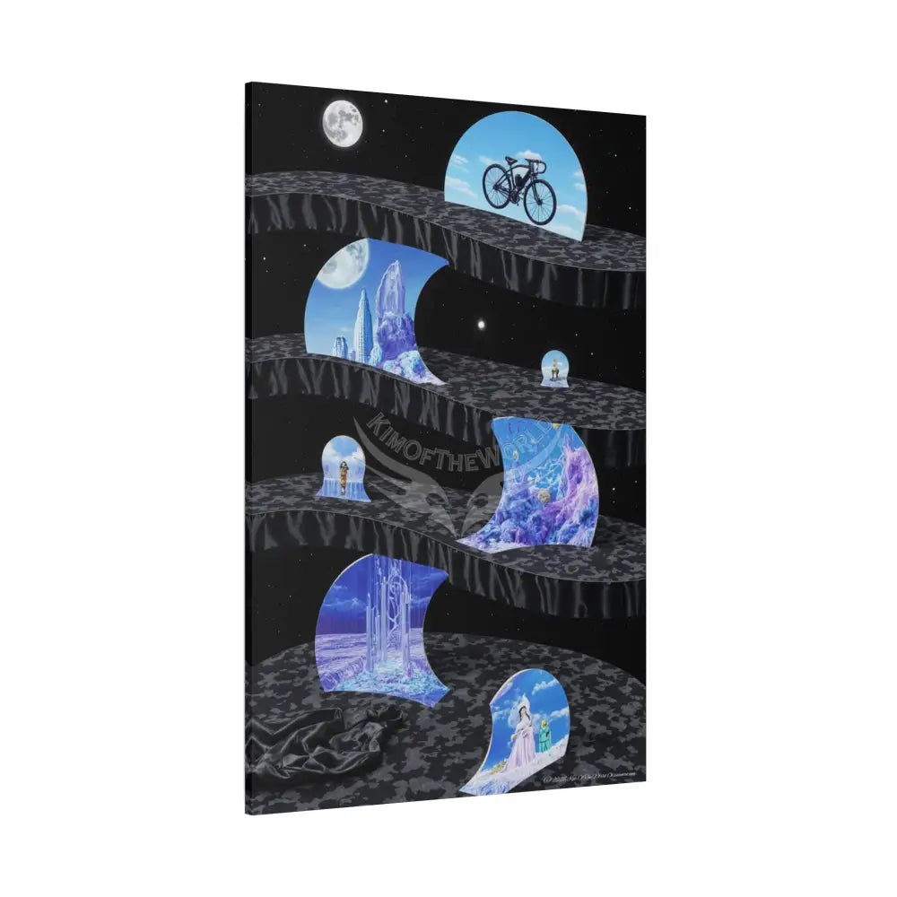 Reflections of Blue Universe & Other-Worldly Multi-Level Fantasy Matte Stretched Canvas Wall Art 40’’ x 60’’ (Vertical)