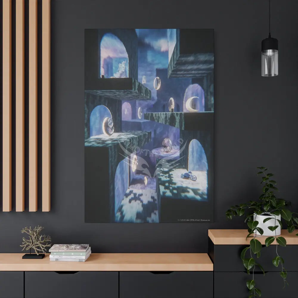 Reflections of Blue Universe & Other-Worldly Multi-Level Fantasy Matte Stretched Canvas Wall Art 40’’ x 60’’ (Vertical)