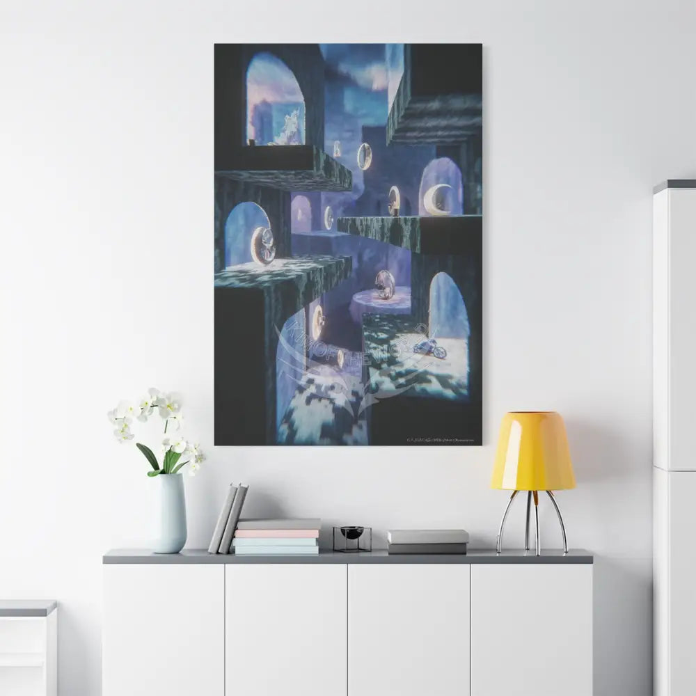 Reflections of Blue Universe & Other-Worldly Multi-Level Fantasy Matte Stretched Canvas Wall Art 40’’ x 60’’ (Vertical)