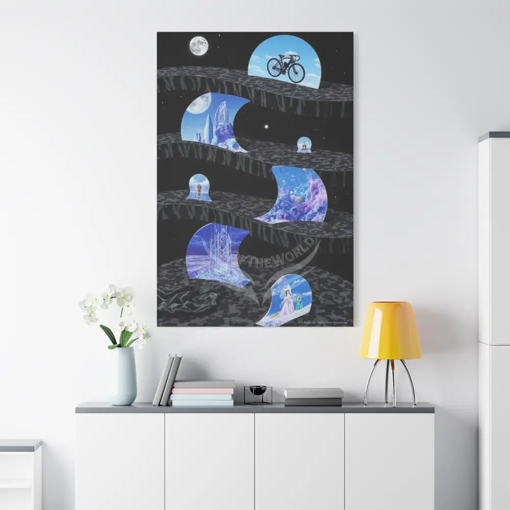 Reflections of Blue Universe & Other-Worldly Multi-Level Fantasy Matte Stretched Canvas Wall Art 40’’ x 60’’ (Vertical)