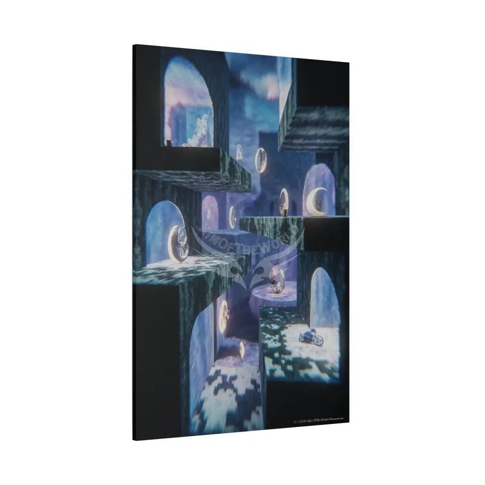 Reflections of Blue Universe & Other-Worldly Multi-Level Fantasy Matte Stretched Canvas Wall Art 40’’ x 60’’ (Vertical)
