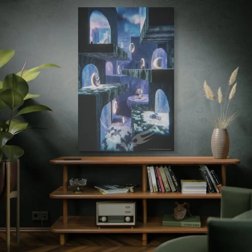 Reflections of Blue Universe & Other-Worldly Multi-Level Fantasy Matte Stretched Canvas Wall Art 40’’ x 60’’ (Vertical)