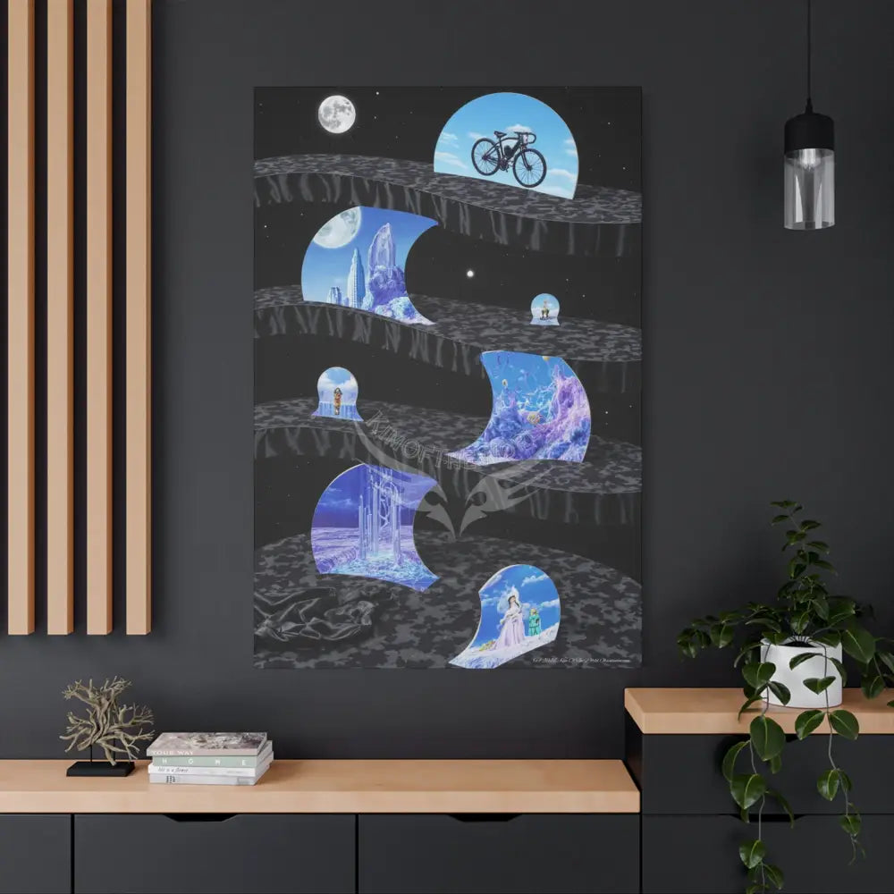 Reflections of Blue Universe & Other-Worldly Multi-Level Fantasy Matte Stretched Canvas Wall Art 40’’ x 60’’ (Vertical)
