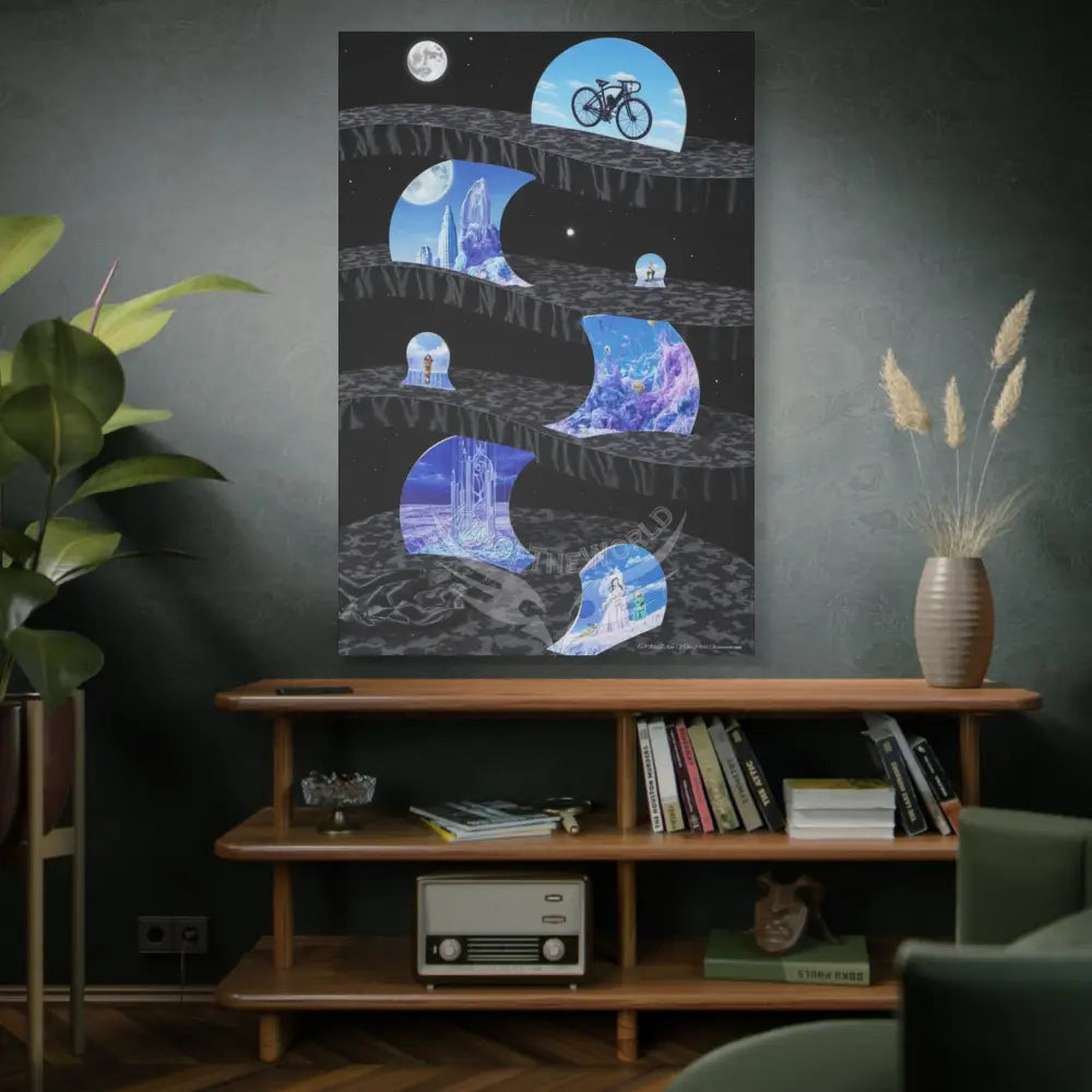 Reflections of Blue Universe & Other-Worldly Multi-Level Fantasy Matte Stretched Canvas Wall Art 40’’ x 60’’ (Vertical)