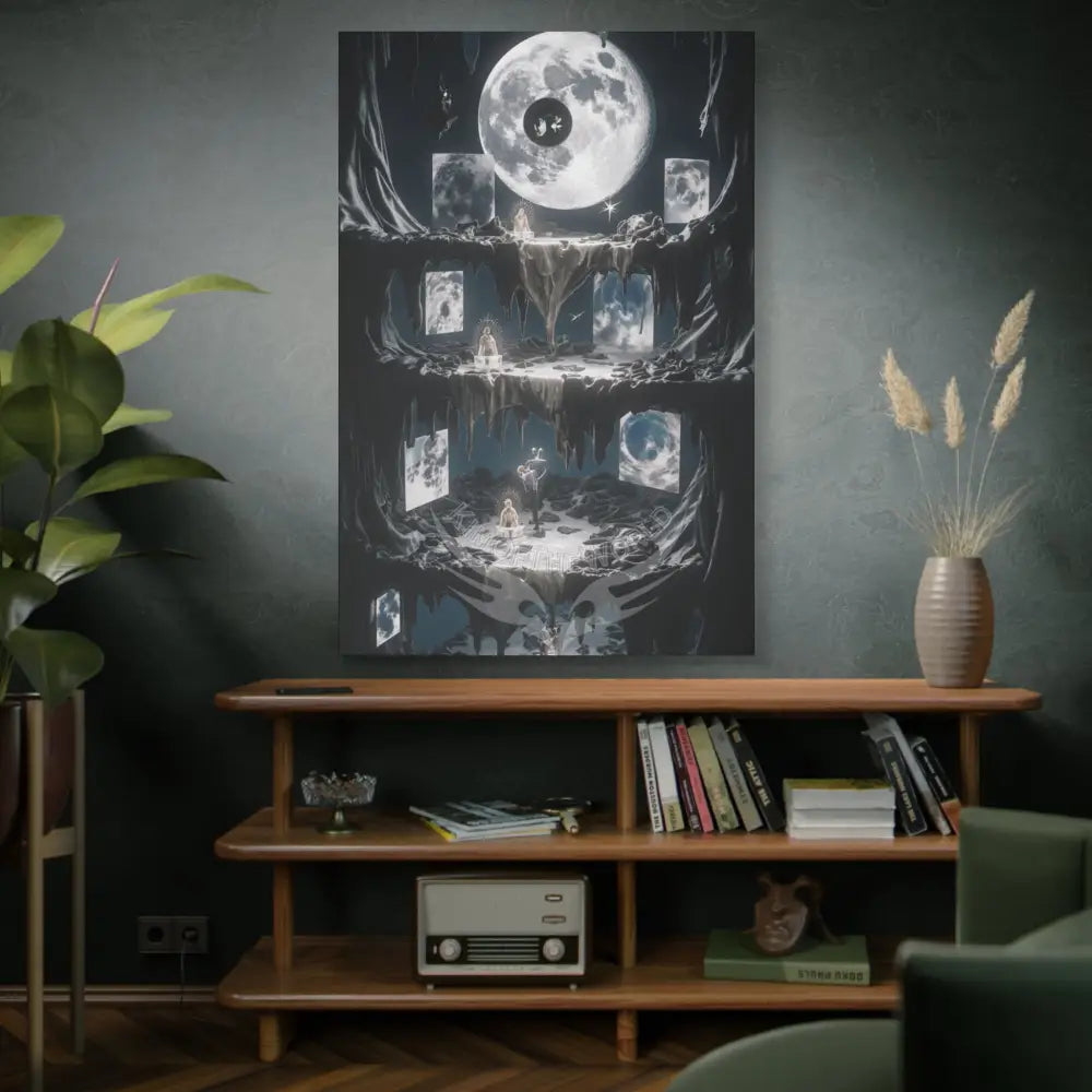 Reflections of Old Moon Clips & Other-Worldly Multi-Level Fantasy Matte Stretched Canvas Wall Art 40’’ x 60’’