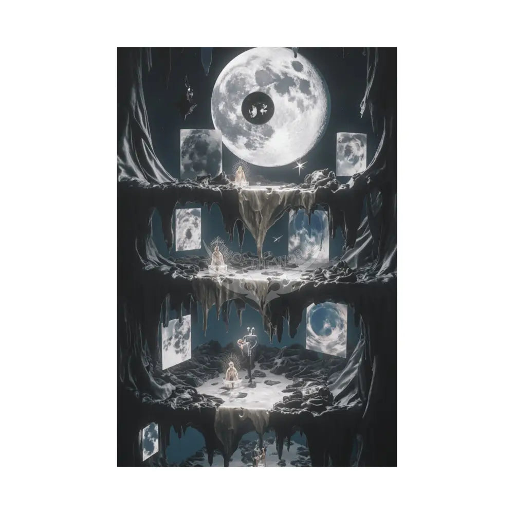 Reflections of Old Moon Clips & Other-Worldly Multi-Level Fantasy Matte Stretched Canvas Wall Art 40’’ x 60’’