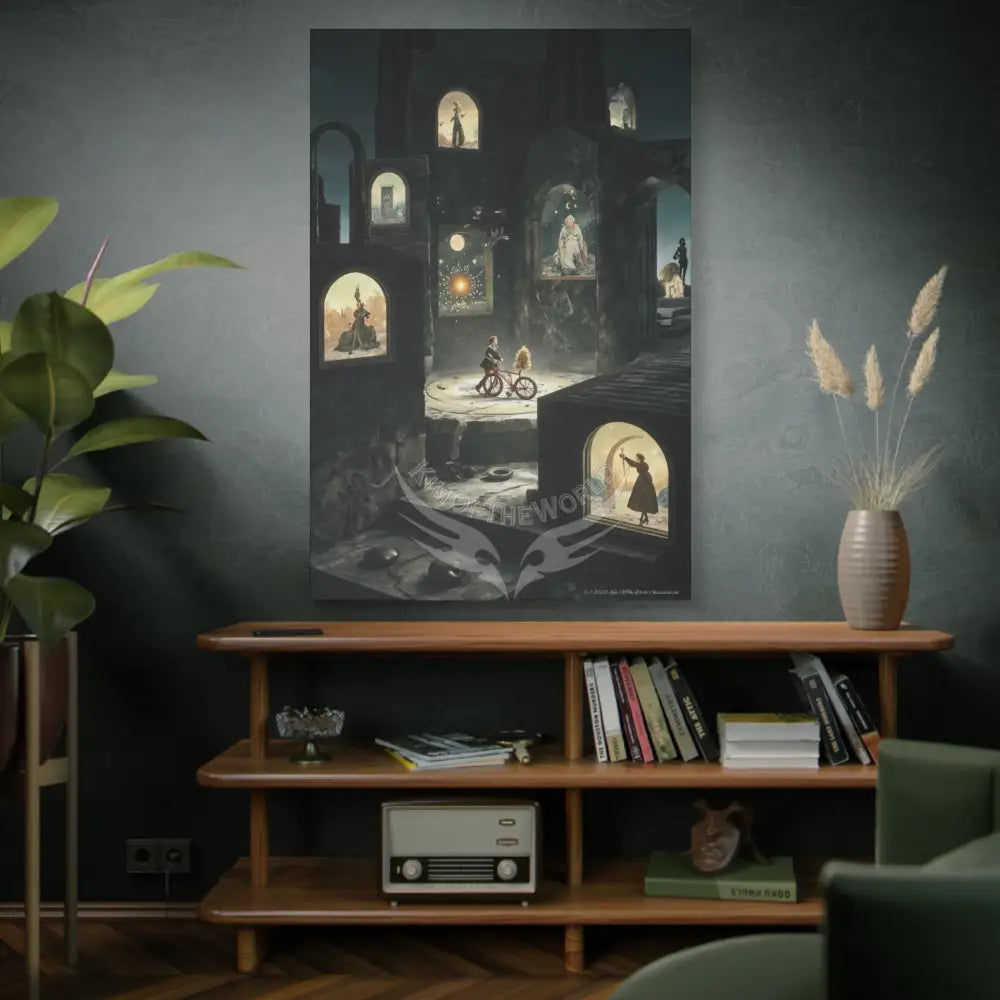 Reflections of Old Peace & Other-Worldly Multi-Level Fantasy Matte Stretched Canvas Wall Art 40’’ x 60’’ (Vertical)