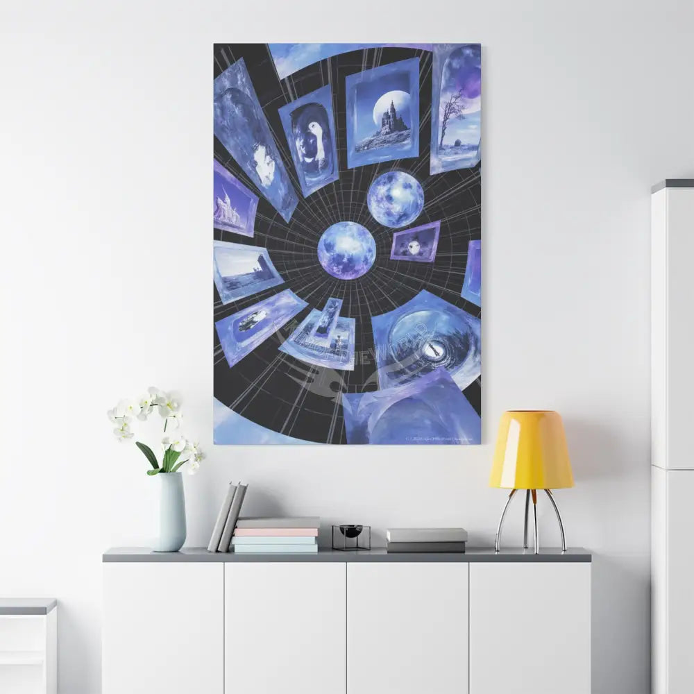 Reflections of Old Peace & Other-Worldly Multi-Level Fantasy Matte Stretched Canvas Wall Art - Blue Reflections 40’’ x