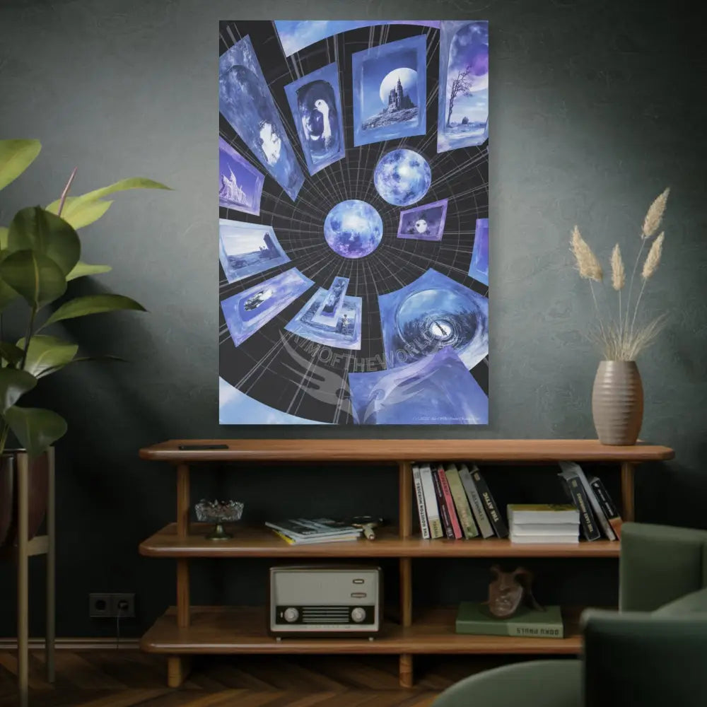 Reflections of Old Peace & Other-Worldly Multi-Level Fantasy Matte Stretched Canvas Wall Art - Blue Reflections 40’’ x