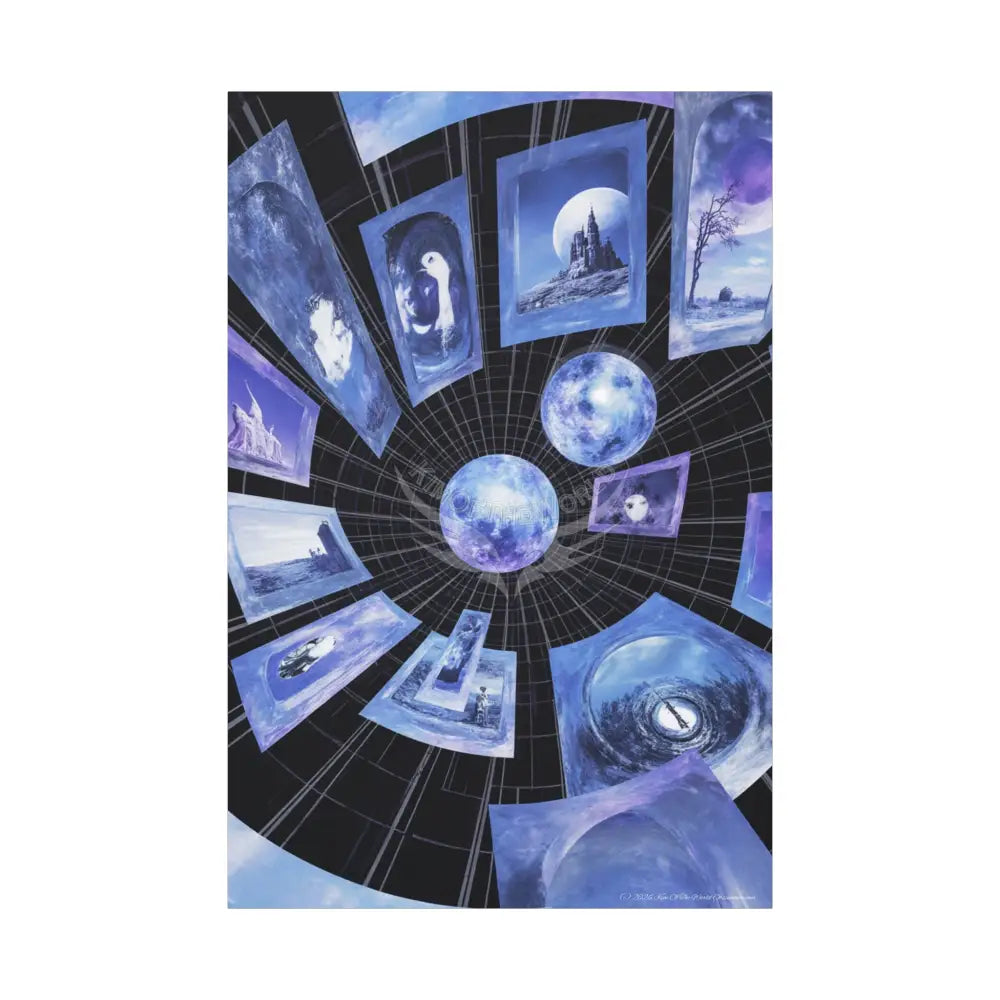 Reflections of Old Peace & Other-Worldly Multi-Level Fantasy Matte Stretched Canvas Wall Art - Blue Reflections 40’’ x