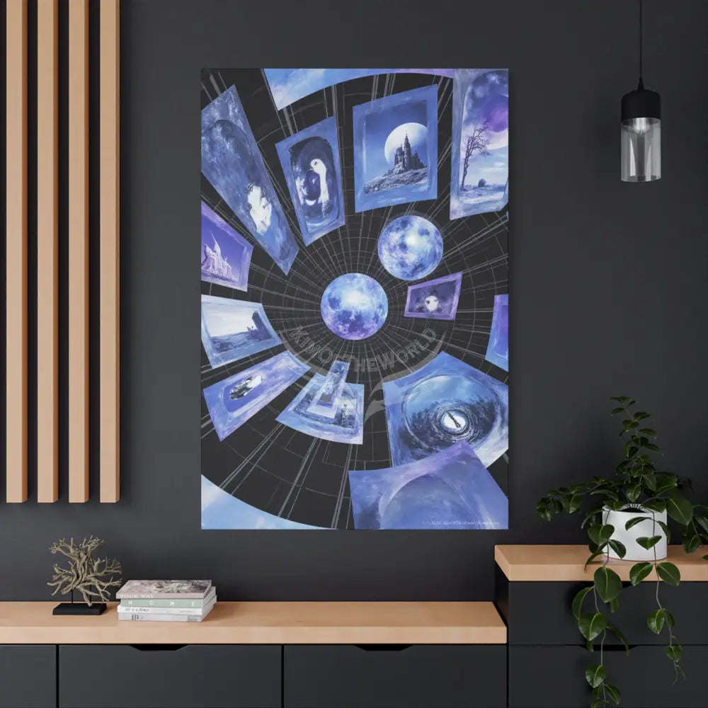 Reflections of Old Peace & Other-Worldly Multi-Level Fantasy Matte Stretched Canvas Wall Art - Blue Reflections 40’’ x