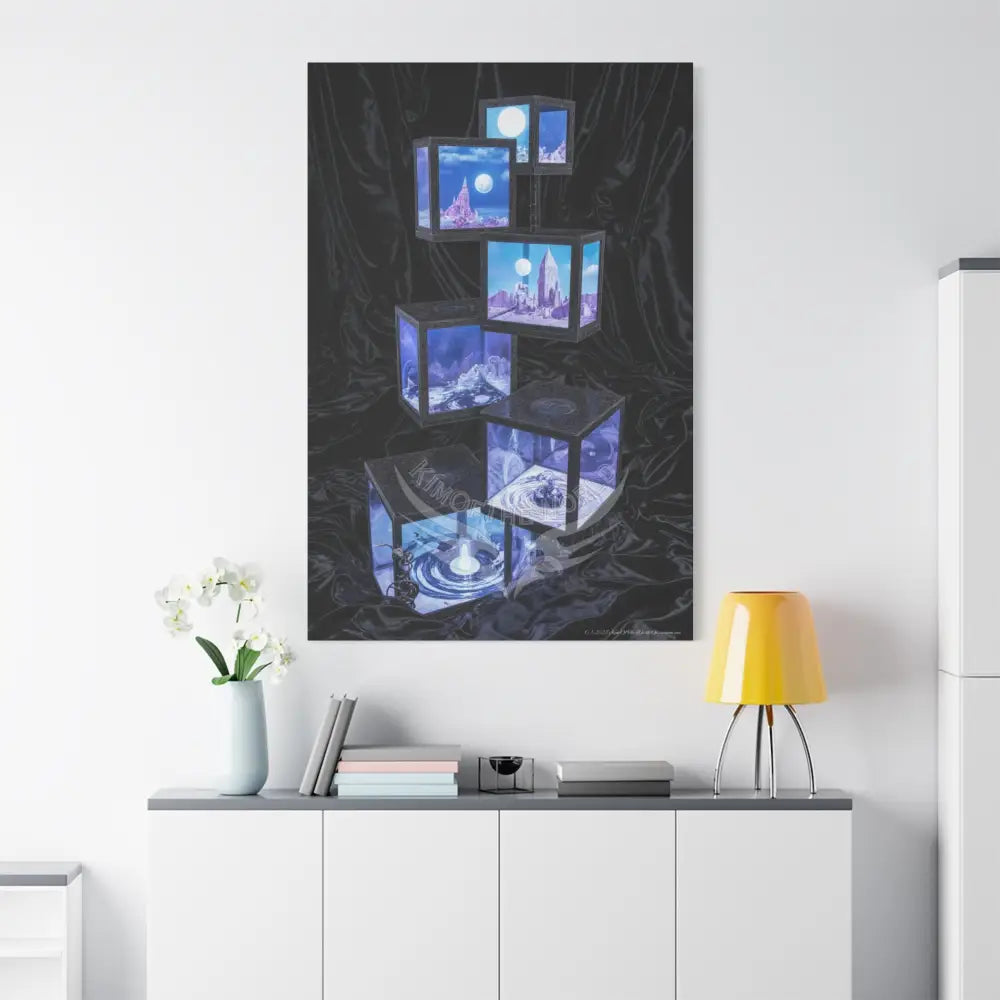 Reflections ofBlue Universe & Other-Worldly Multi-Level Fantasy Matte Stretched Canvas Wall Art 40’’ x 60’’ (Vertical)