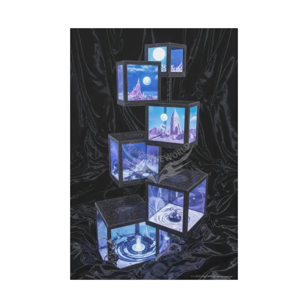 Reflections ofBlue Universe & Other-Worldly Multi-Level Fantasy Matte Stretched Canvas Wall Art 40’’ x 60’’ (Vertical)