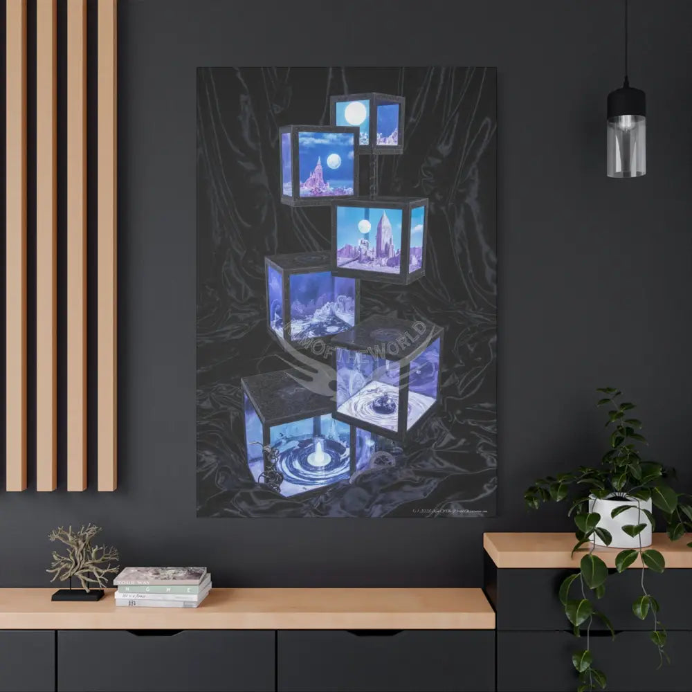 Reflections ofBlue Universe & Other-Worldly Multi-Level Fantasy Matte Stretched Canvas Wall Art 40’’ x 60’’ (Vertical)