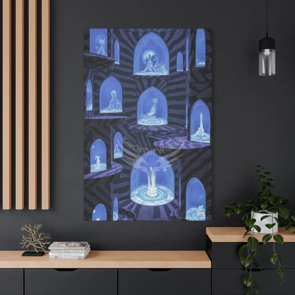 Reflections ofBlue Universe & Other-Worldly Multi-Level Fantasy Matte Stretched Canvas Wall Art 40’’ x 60’’ (Vertical)