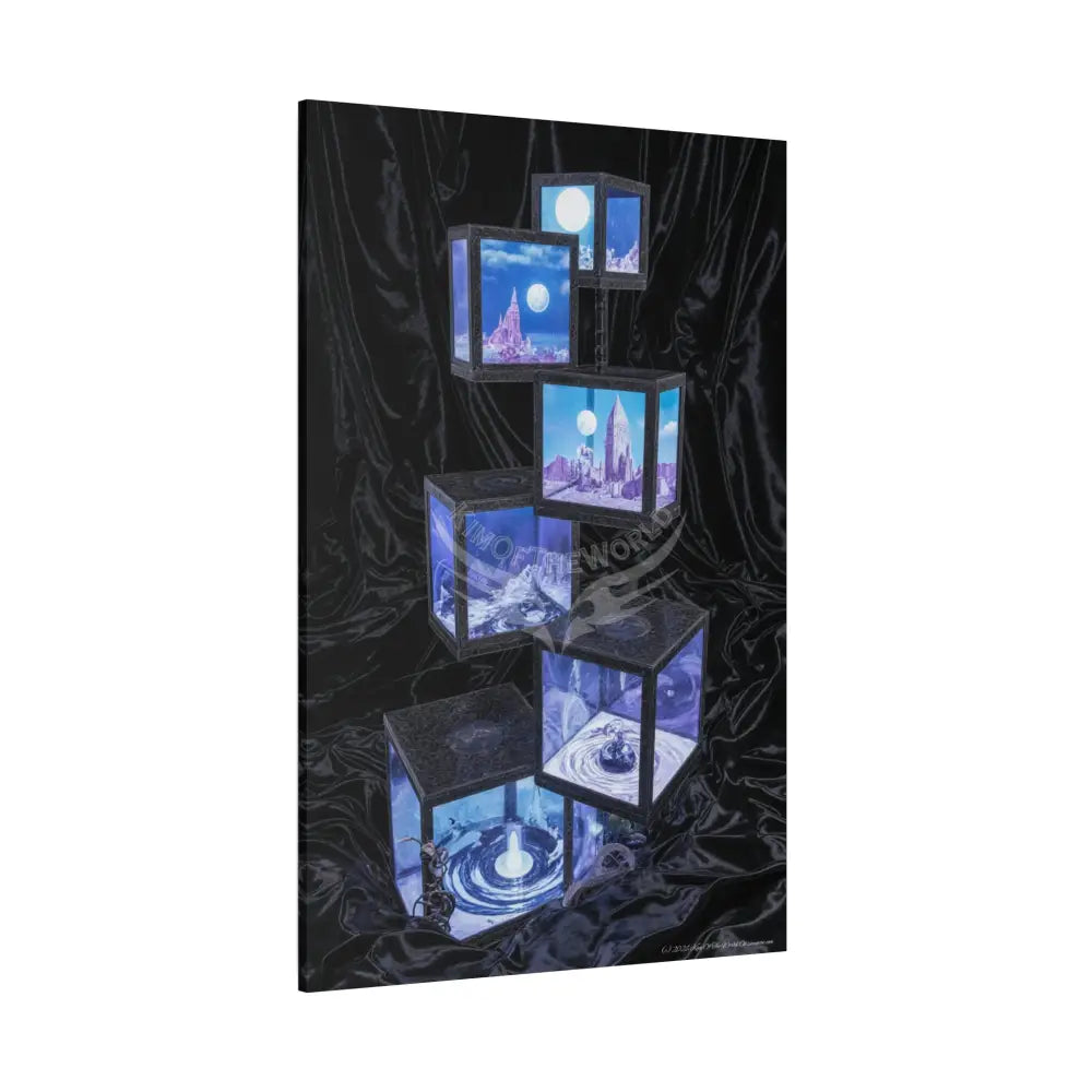 Reflections ofBlue Universe & Other-Worldly Multi-Level Fantasy Matte Stretched Canvas Wall Art 40’’ x 60’’ (Vertical)