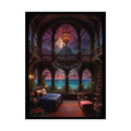 Renaissance Fantasy Gothic Palace Beach Bed Interior Rolled Poster — Antique Bedroom with Scenic Window Views 18″ x 24″