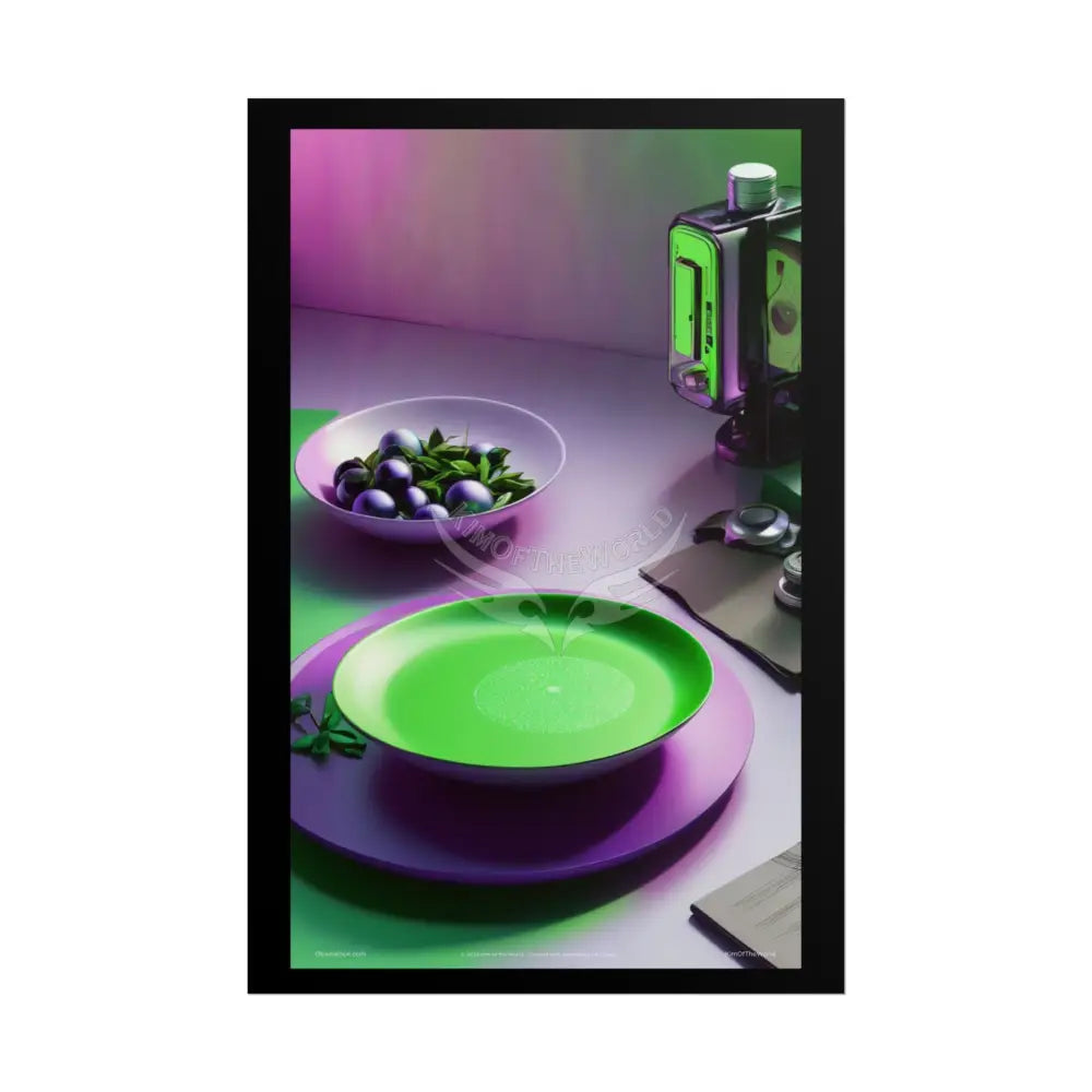 Restaurant Satin Color Combo Fine Dining Art Framable Iridescent Pink & Green Kitchen Décor Poster Mix & Match Set 20″